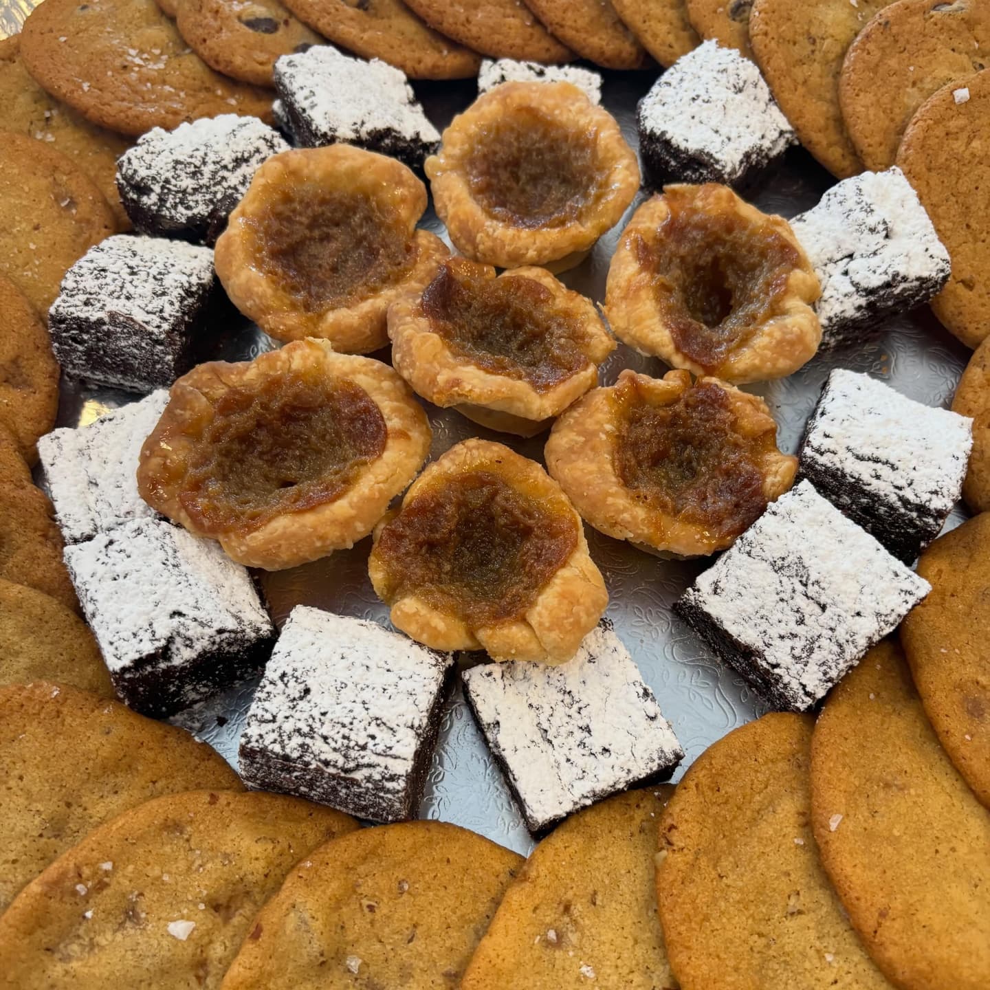 Tarts and squares on a tray